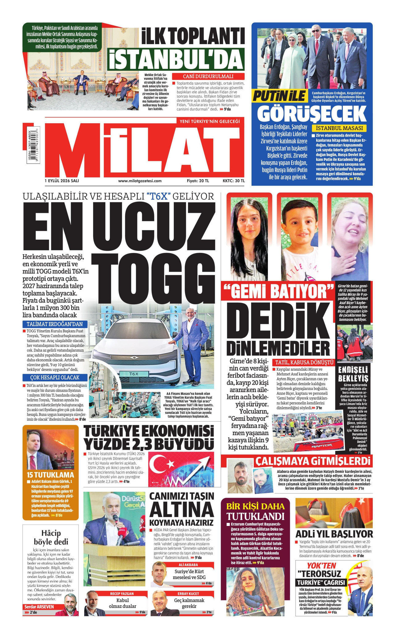 Milat Gazetesi gazetesi manşeti